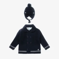 Navy Blue Knitted Pram Coat Set