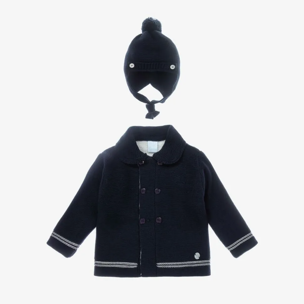 Navy Blue Knitted Pram Coat Set