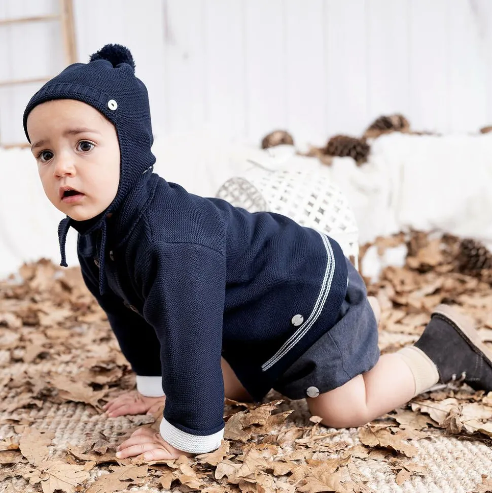 Navy Blue Knitted Pram Coat Set