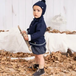Navy Blue Knitted Pram Coat Set