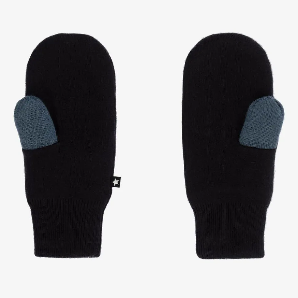 Navy Blue Knitted Star Mittens