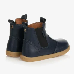 Navy Blue Leather Ankle Boots