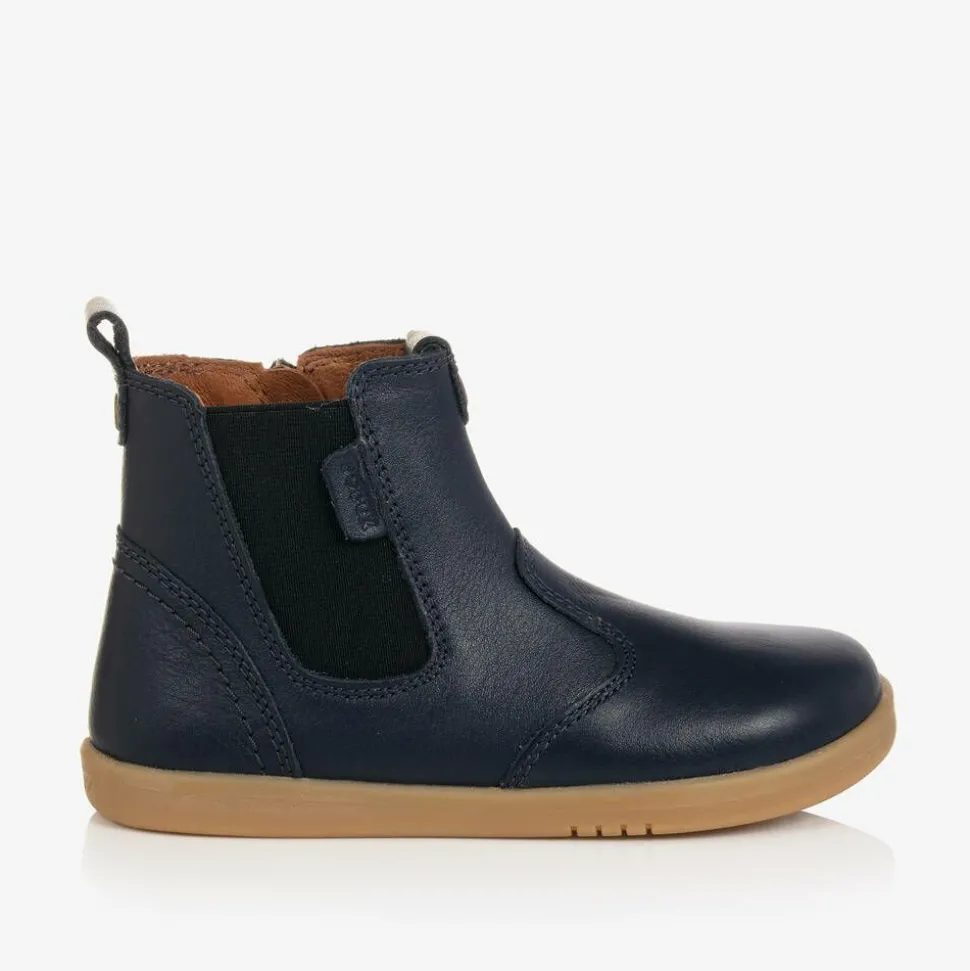 Navy Blue Leather Ankle Boots