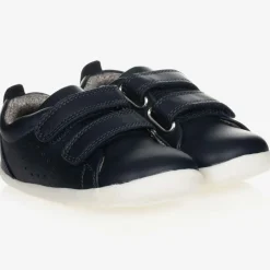 Navy Blue Leather Baby Trainers