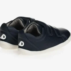 Navy Blue Leather Baby Trainers