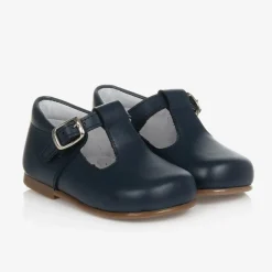Navy Blue Leather T-Bar Shoes