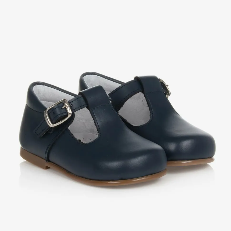 Navy Blue Leather T-Bar Shoes