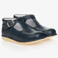 Navy Blue Leather T-Bar Shoes