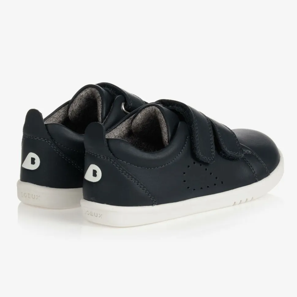 Navy Blue Leather Trainers