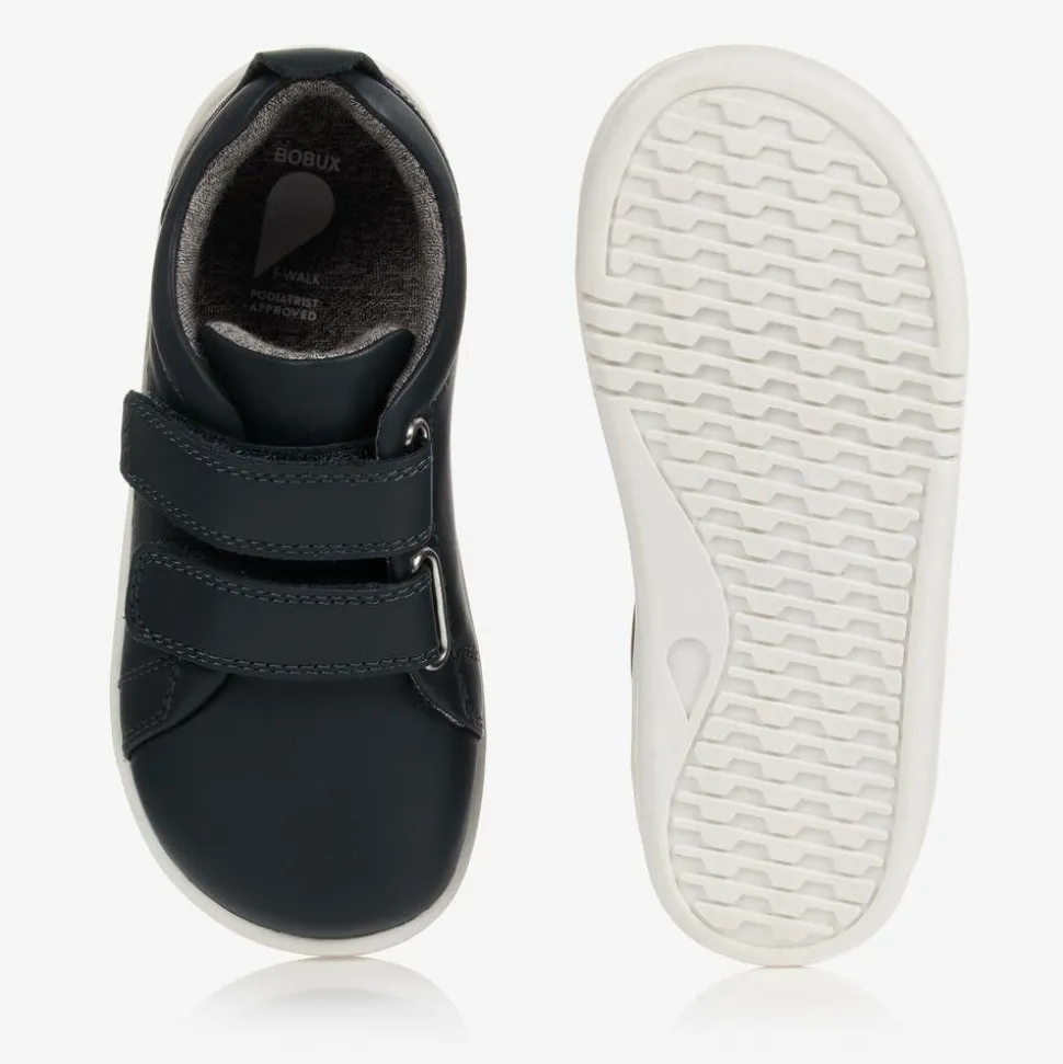 Navy Blue Leather Trainers