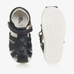 Navy Blue Leather Velcro Sandals