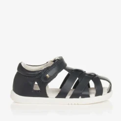 Navy Blue Leather Velcro Sandals
