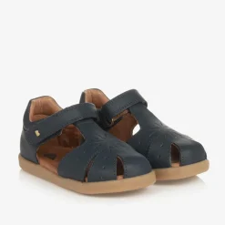 Navy Blue Leather Velcro Sandals