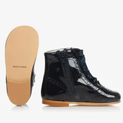 Navy Blue Patent Leather Boots