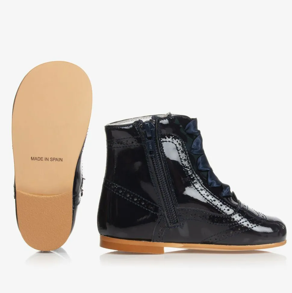 Navy Blue Patent Leather Boots