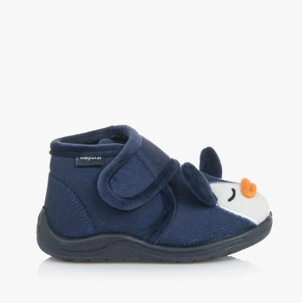 Navy Blue Penguin Slippers