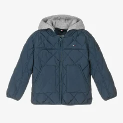 Navy Blue Quilted Hooded Jacket
