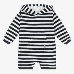 Navy Blue Stripe Towelling Baby Beach Romper