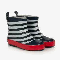 Navy Blue Striped Rain Boots