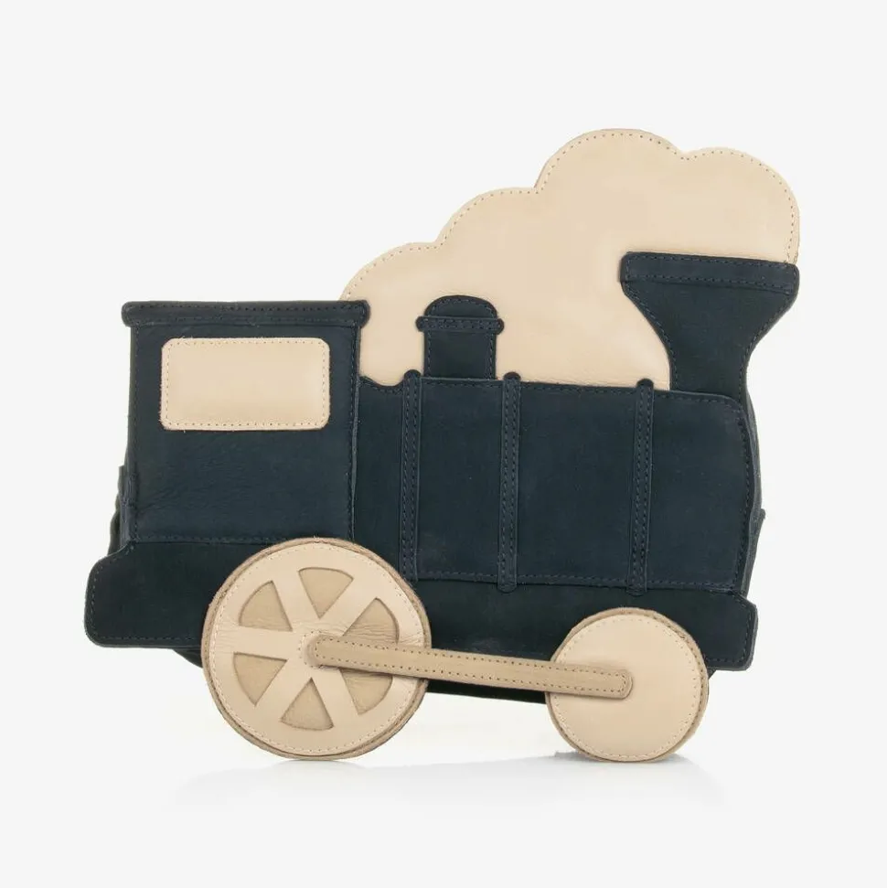 Navy Blue Suede & Leather Train Back Pack