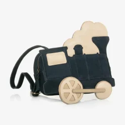 Navy Blue Suede & Leather Train Back Pack