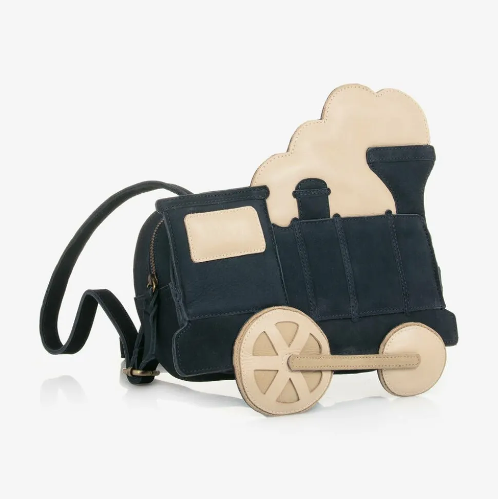 Navy Blue Suede & Leather Train Back Pack