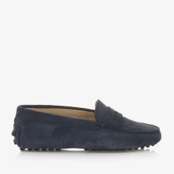 Navy Blue Suede Leather Moccasins