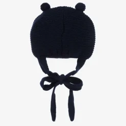 Navy Blue Wool Knit Pom-Pom Hat