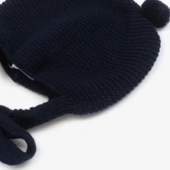 Navy Blue Wool Knit Pom-Pom Hat