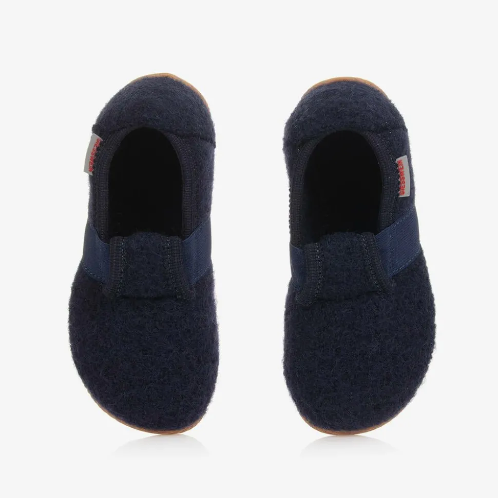 Navy Blue Wool Slippers