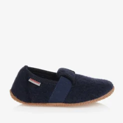 Navy Blue Wool Slippers