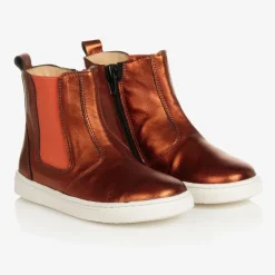Orange Leather Ankle Boots