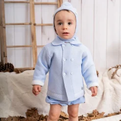 Pale Blue Knitted Pram Coat Set