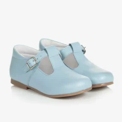 Pale Blue Leather T-Bar Shoes