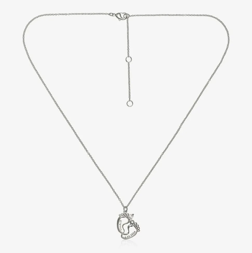 Personalised Silver Plated Baby Feet Necklace (45cm)