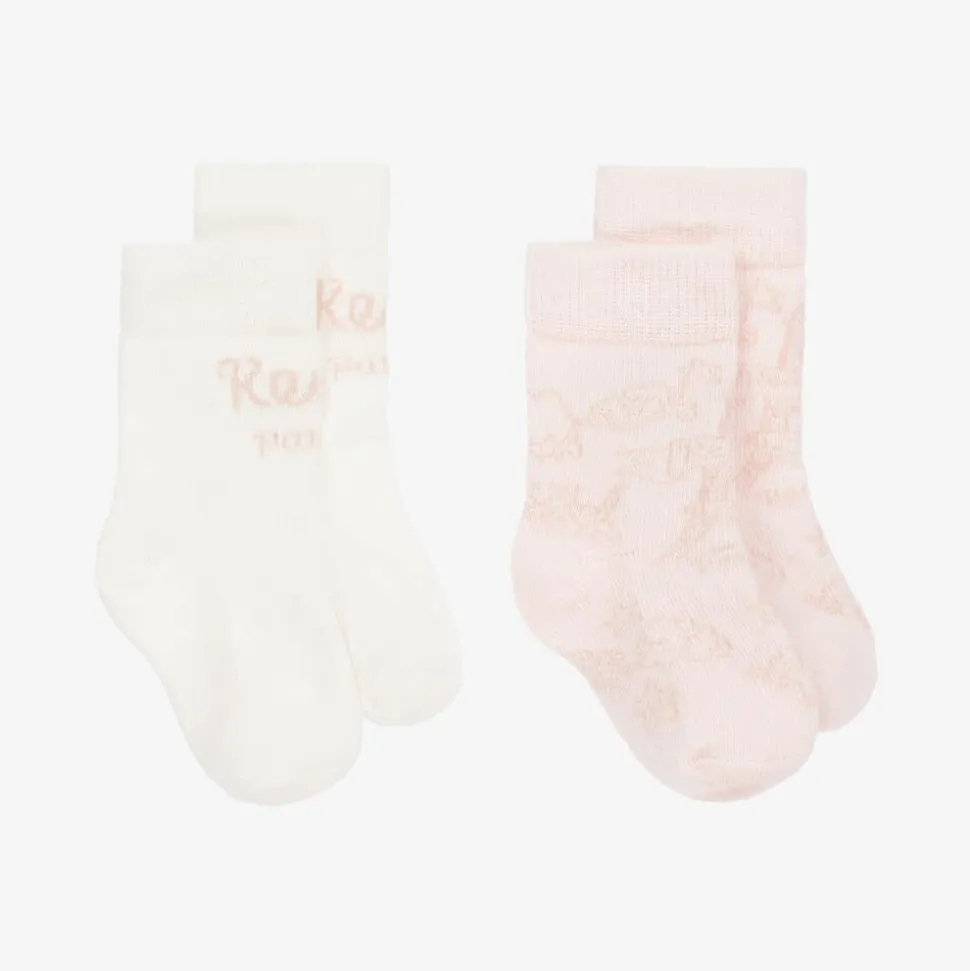 Pink & White Cotton Baby Socks (2 Pack)