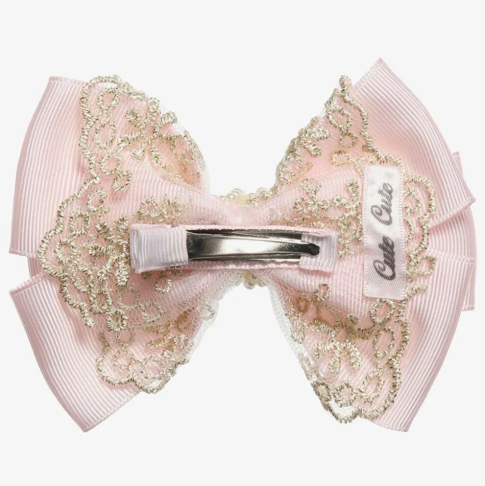 Pink & Gold Bow Clip (11cm)
