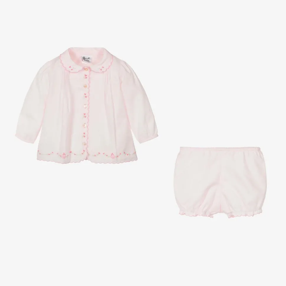 Pink Cotton Baby Shorts Set