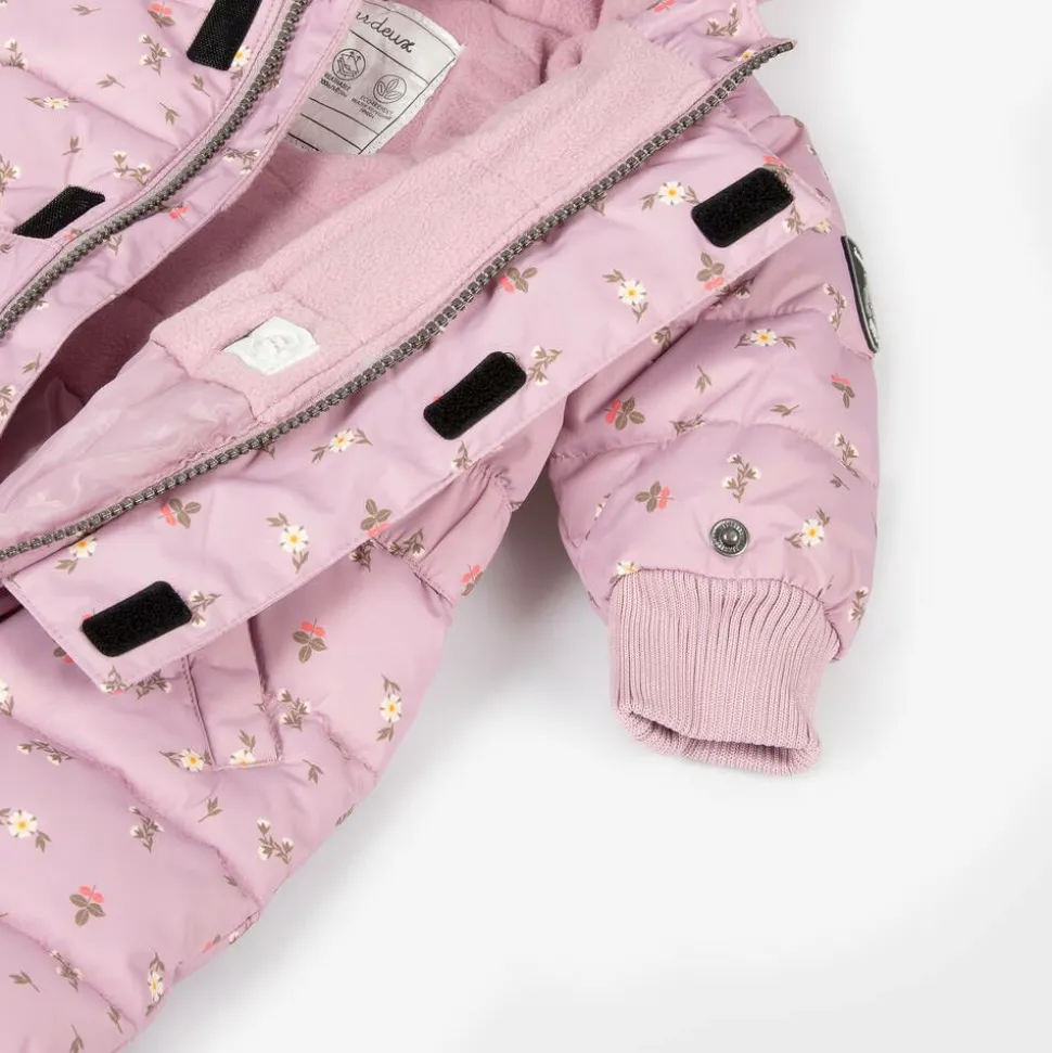 Pink Floral Print Hooded Baby Snowsuit