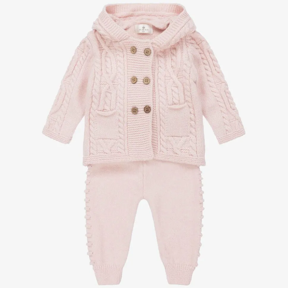 Pink Knitted Baby Trouser Set