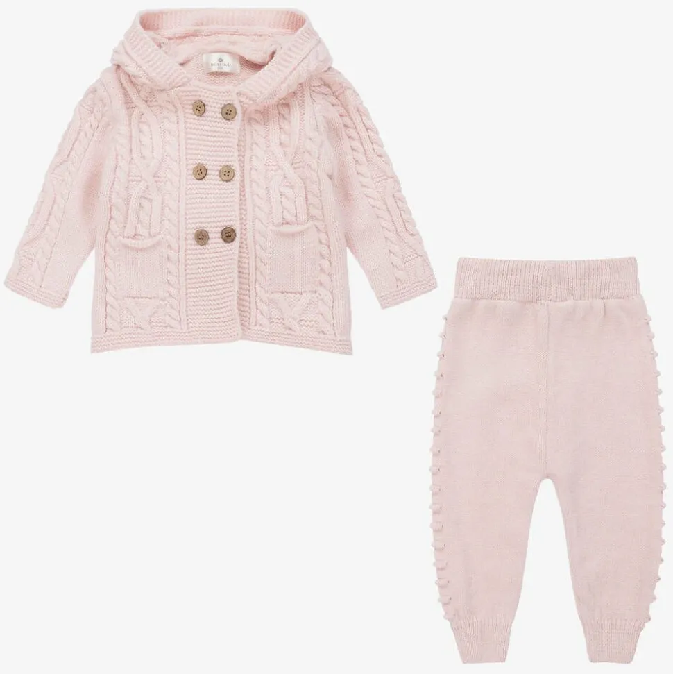 Pink Knitted Baby Trouser Set