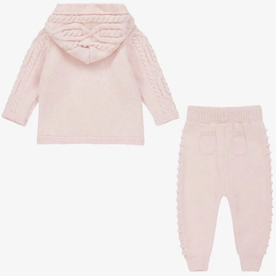Pink Knitted Baby Trouser Set