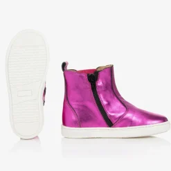 Pink Leather Ankle Boots