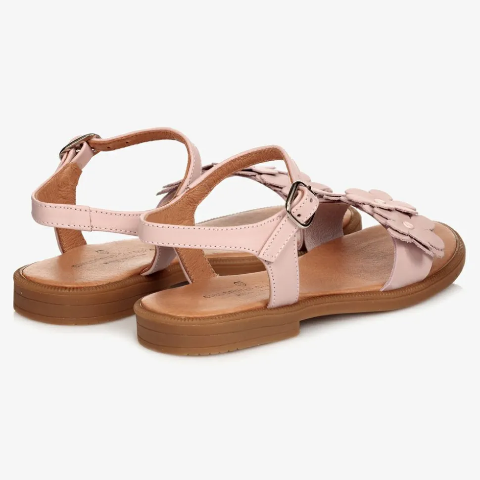 Pink Leather Flower Sandals