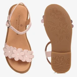 Pink Leather Flower Sandals