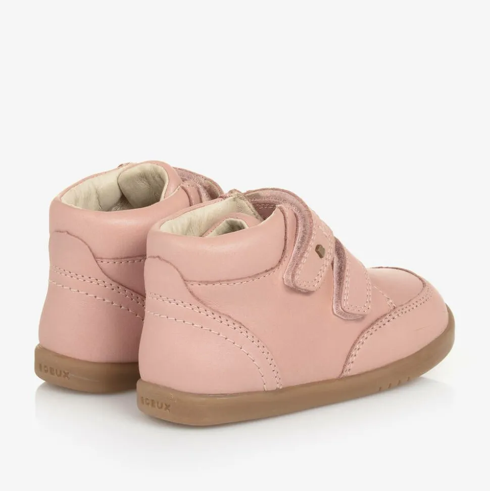 Pink Leather Velcro Boots