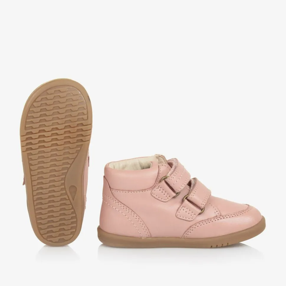 Pink Leather Velcro Boots