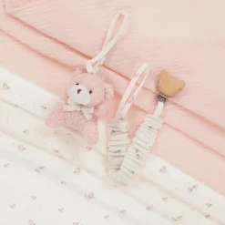 Pink Organic Cotton Muslin Cloth & Dummy Clip Set