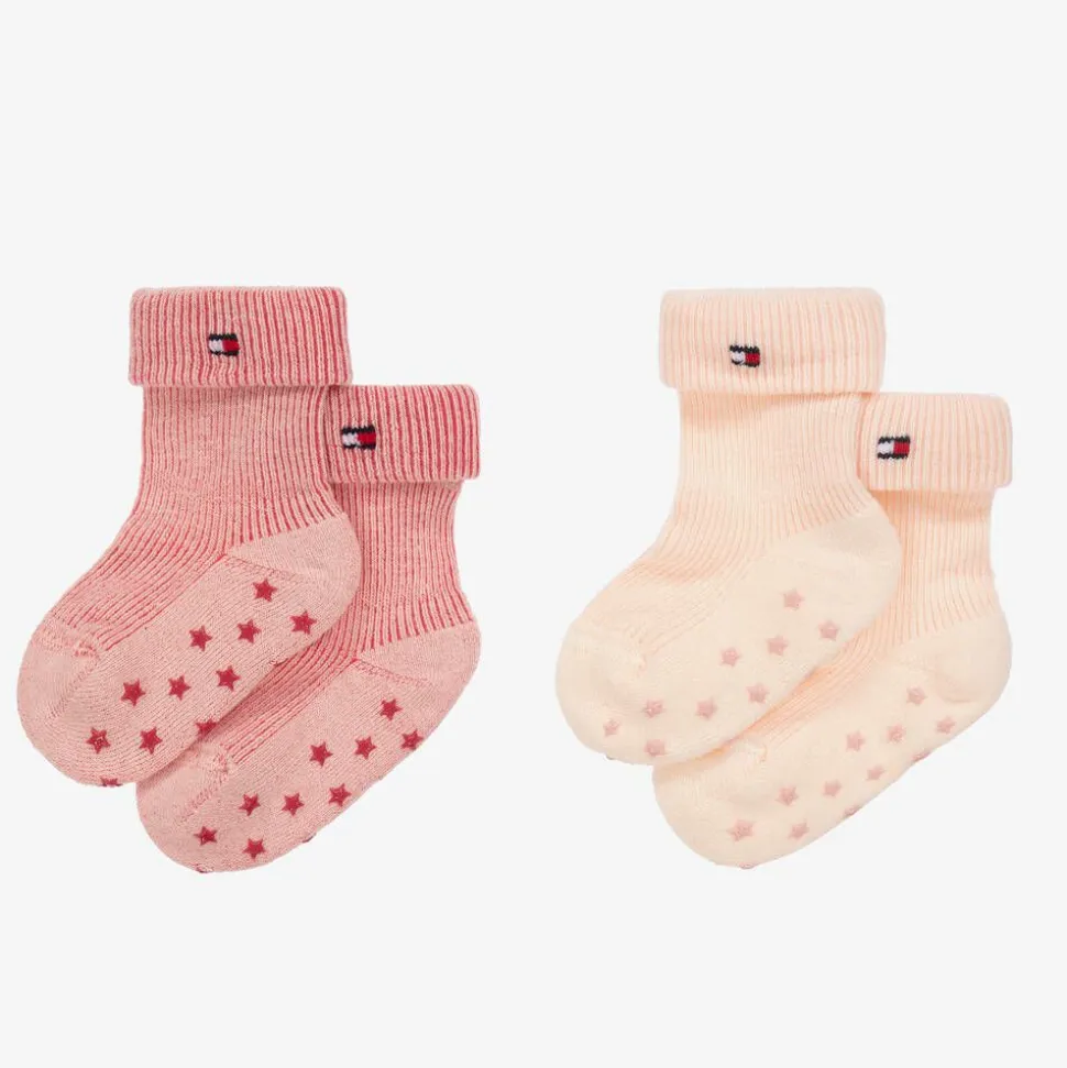Pink Ribbed Cotton Baby Socks (2 Pack)