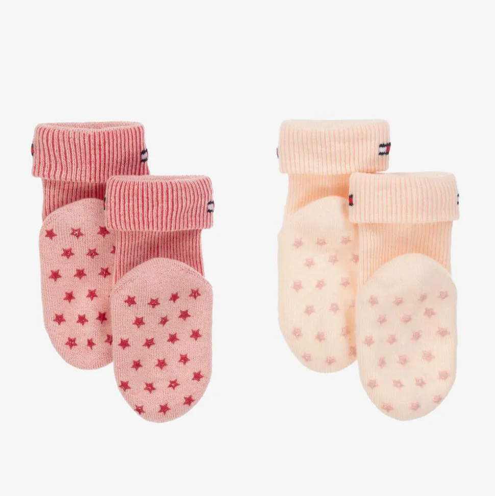Pink Ribbed Cotton Baby Socks (2 Pack)